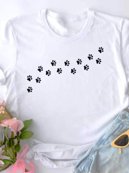 Tops - Graphic Cat Paw Shirt, Cat Lover Tee, Cute Paw Shirt
